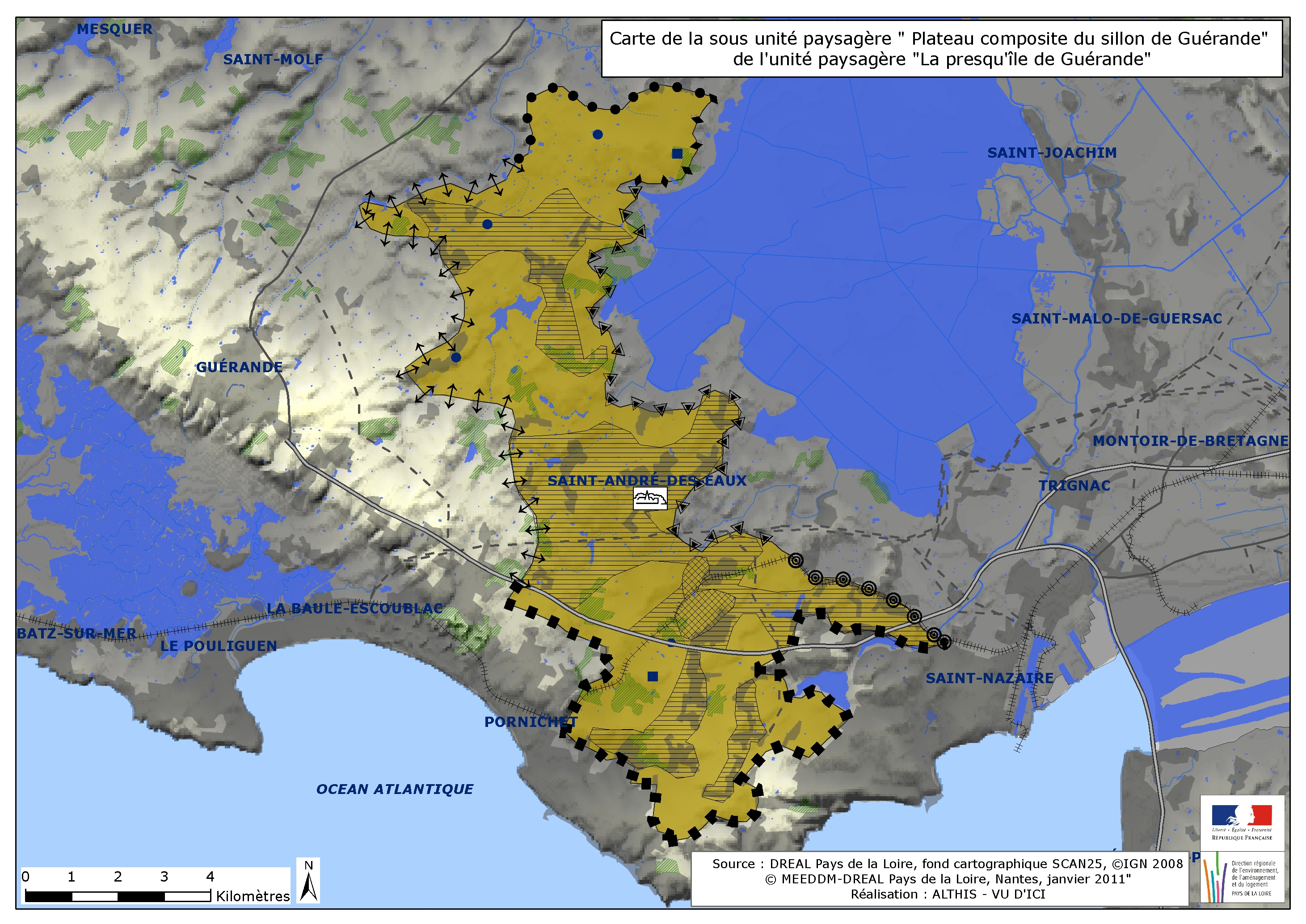 Carte de la sous unit paysagre du plateau composite du sillon de Gurande