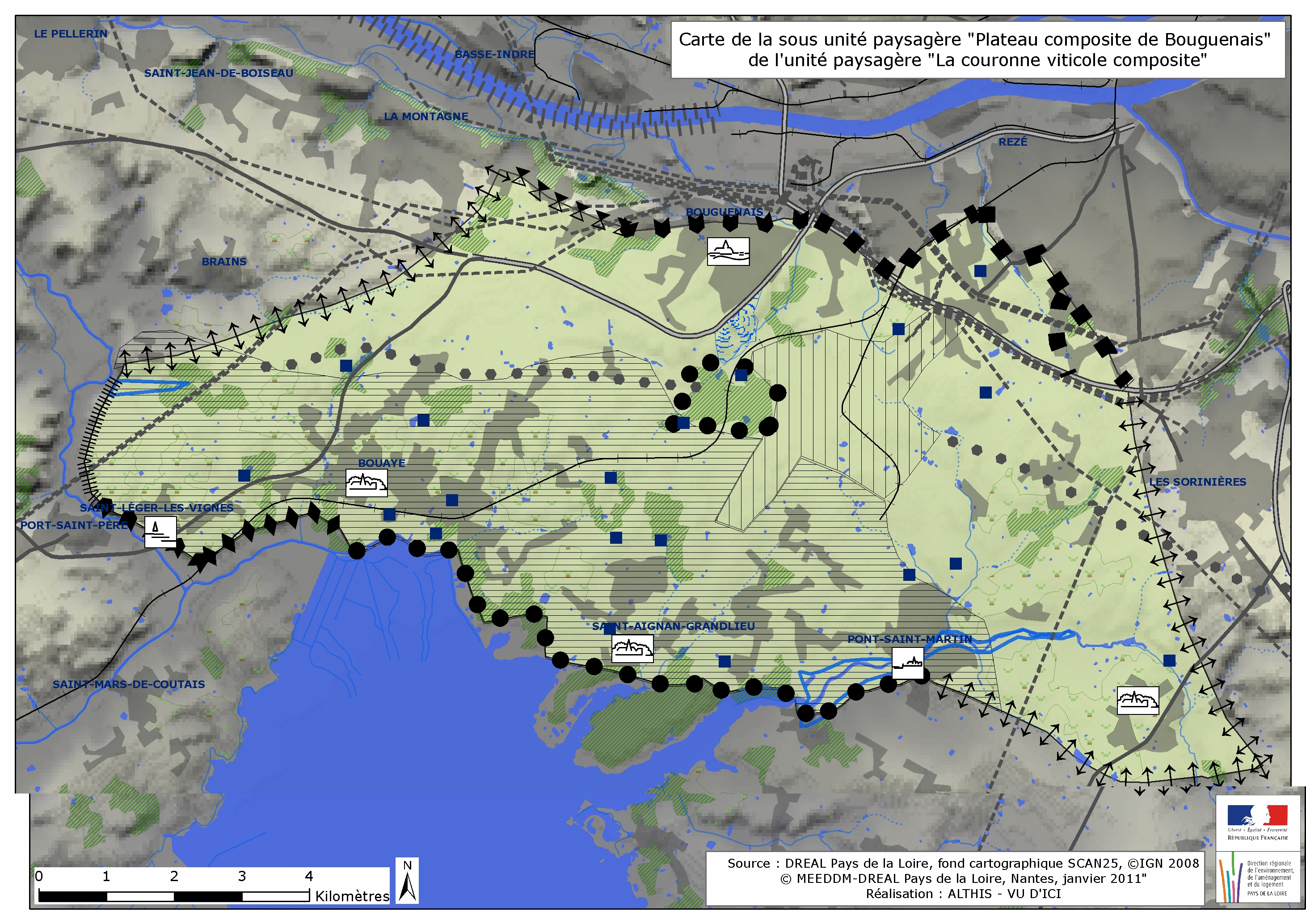 Carte de la sous-unit paysagre Plateau composite de Bouguenais