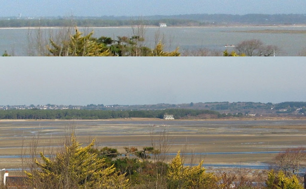 Vue sur le Grand Traict depuis le Mont Esprit (mare haute et mare basse)