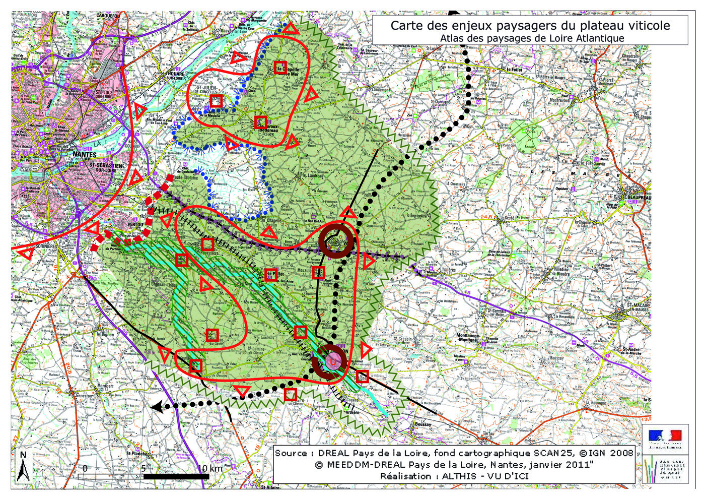 Carte des enjeux du plateau viticole