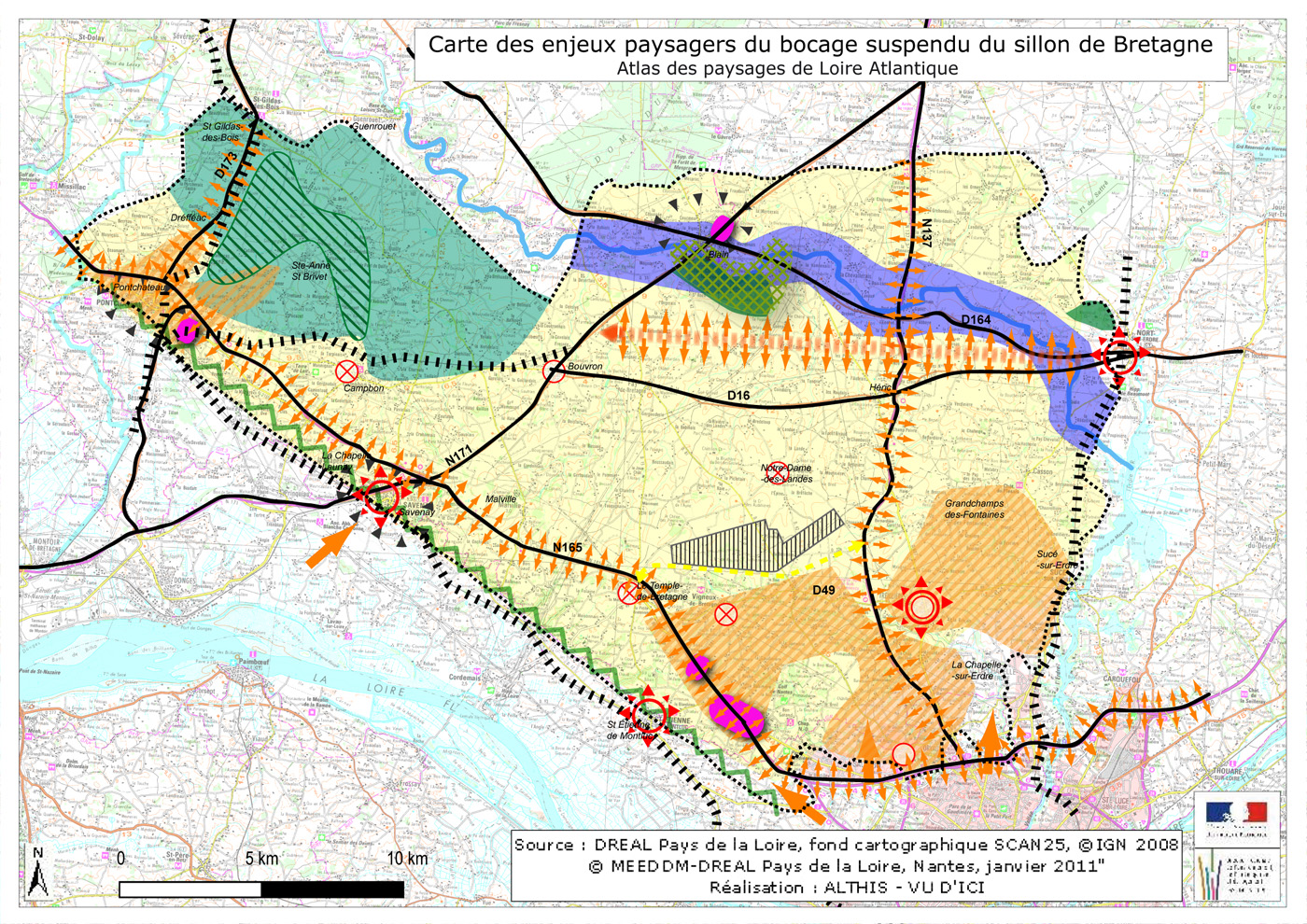 Carte des enjeux du bocage suspendu du sillon de Bretagne