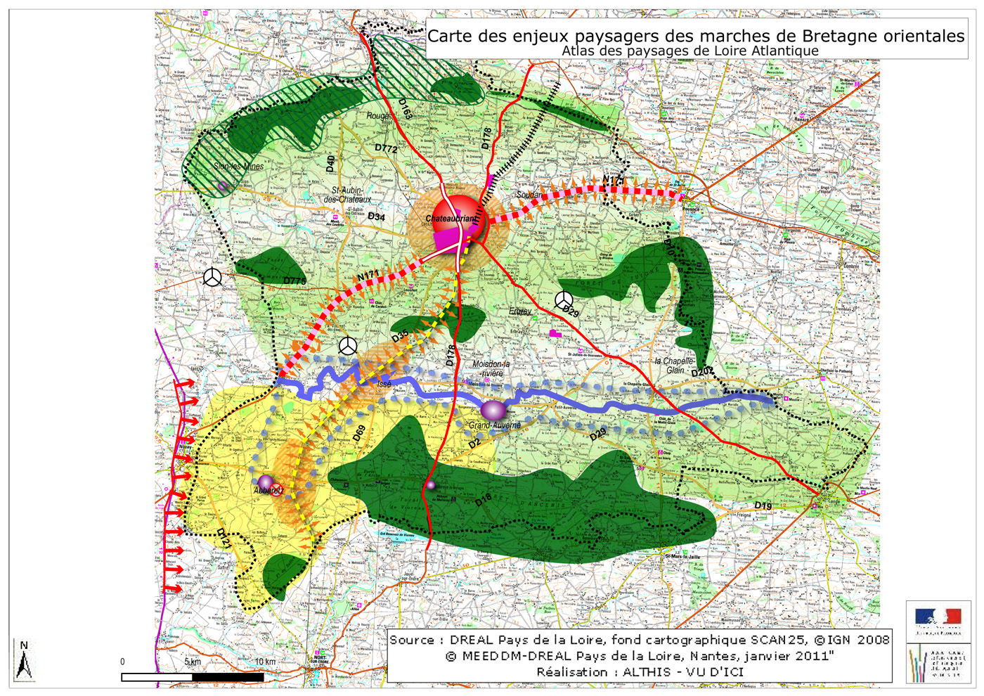 Carte des enjeux des marches de Bretagne orientales