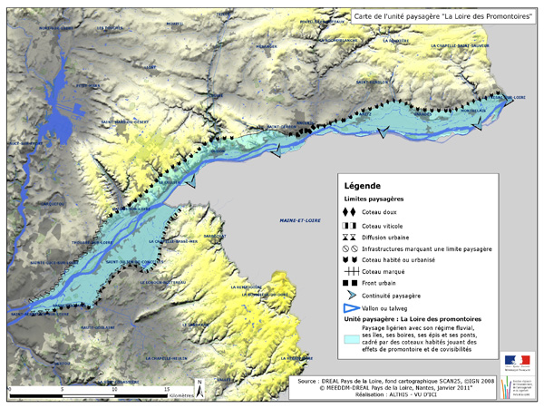 Carte des limites de l'unit paysagre de la Loire des promontoires