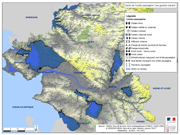 Carte des limites de l'unit paysagre des grands marais