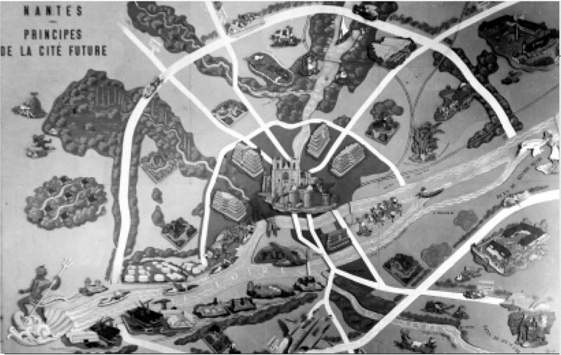Présentation du projet de reconstruction lors d’une exposition d’urbanisme en 1945 (source : archives municipales de Nantes - La reconstruction de Nan