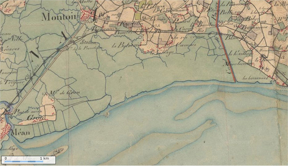 Carte d'tat major XIXme sicle entre Saint-Nazaire et Donges