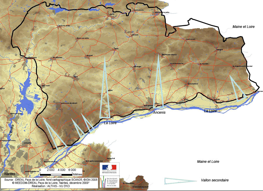 Carte du relief de l'unité paysagère du contrefort ligérien du pays d'Ancenis