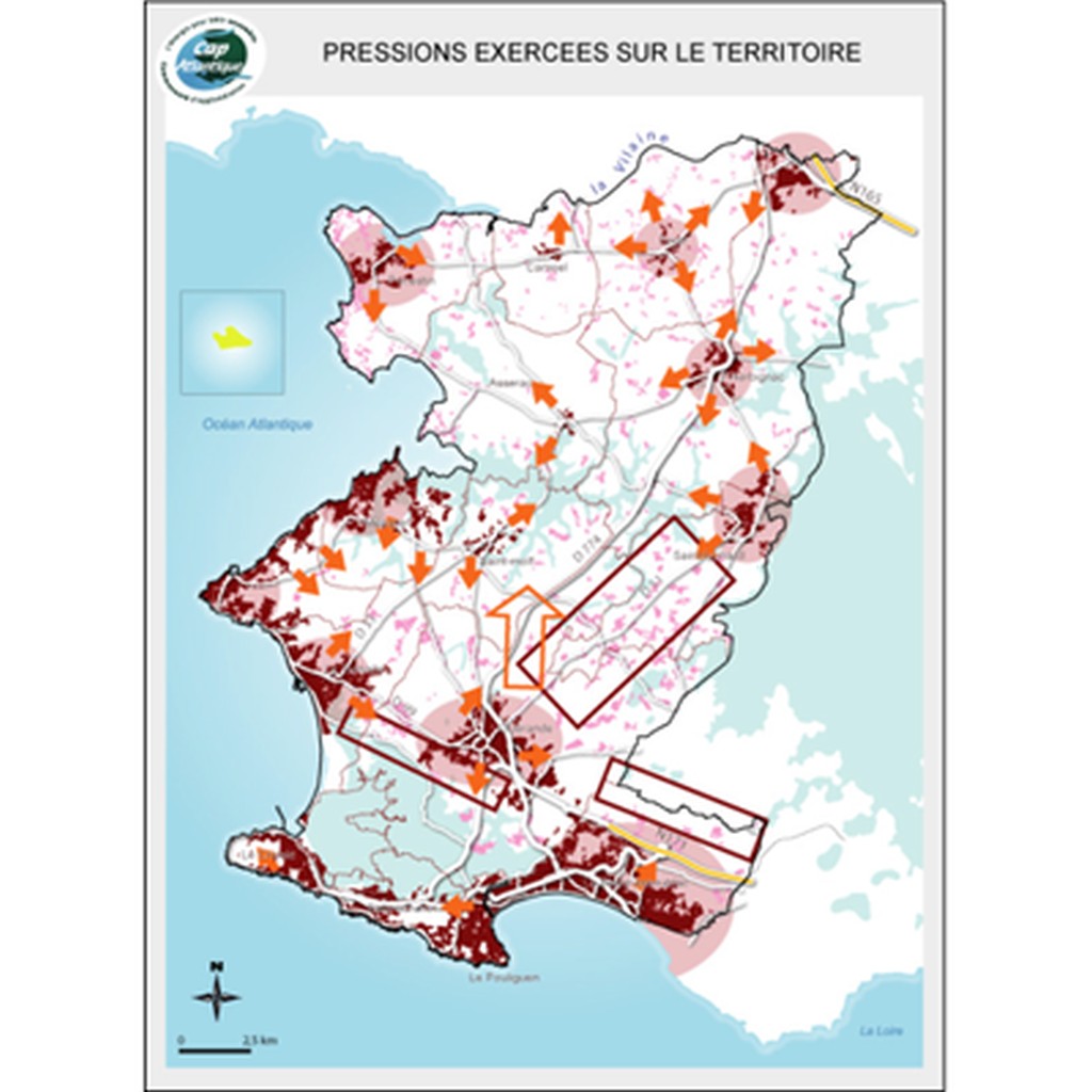 Carte des pressions urbaines exerces sur le territoire - Proscot - projet de SCOT de Cap Atlantique