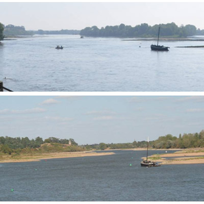 Vue sur la Loire depuis Ancenis en étiage et en période d'inondation