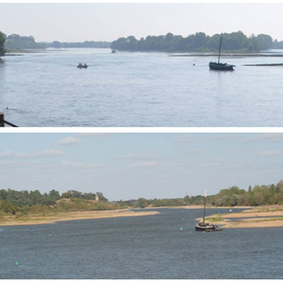 Vue sur la Loire depuis Ancenis en tiage et en priode d'inondation