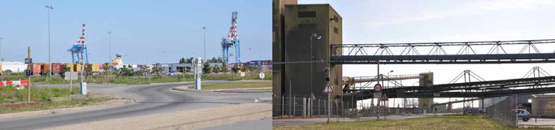 Paysage monumental du terminal  containers / Tapis de transfert dans le terminal agro alimentaire