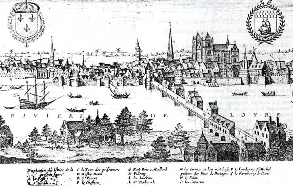 Vue de Nantes au XVIme sicle avec le pont de Pirmil (Source :   www.infobretagne.com/nantes.htm)