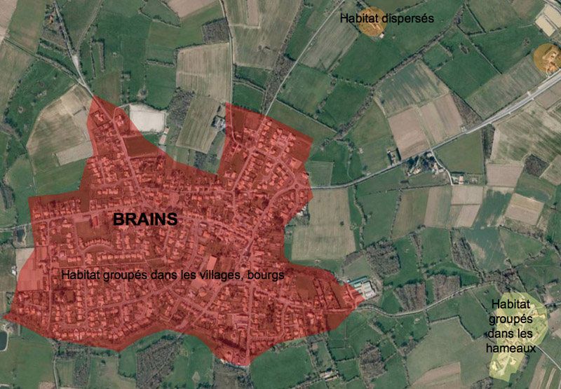 Typologies d'implantation du bti dans le paysage (exemple de Brains)