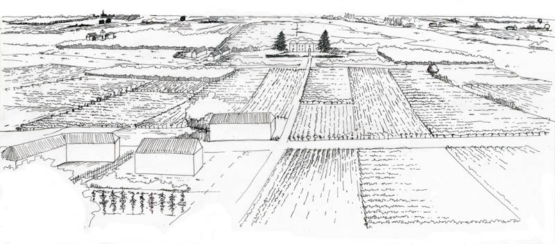 Simulation des environs du chteau de la Maillardire aux Sorinires d'aprs relev de 1850