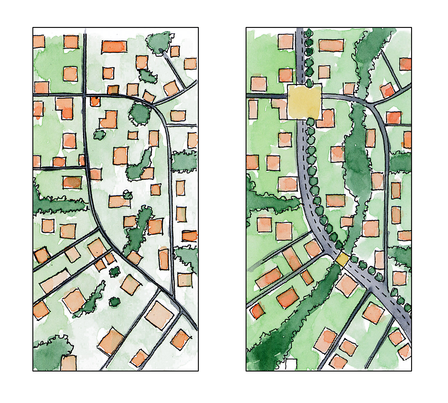 Schma de principe de la recomposition urbaine