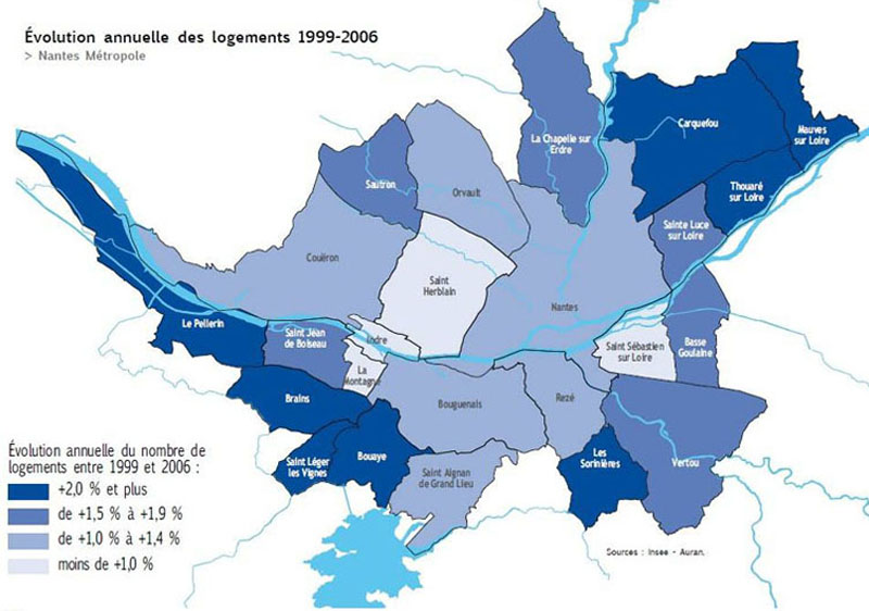 Evolution annuelle des logements 1999-2006 (source : Nantes mtropole chiffres et repres, AURAN)