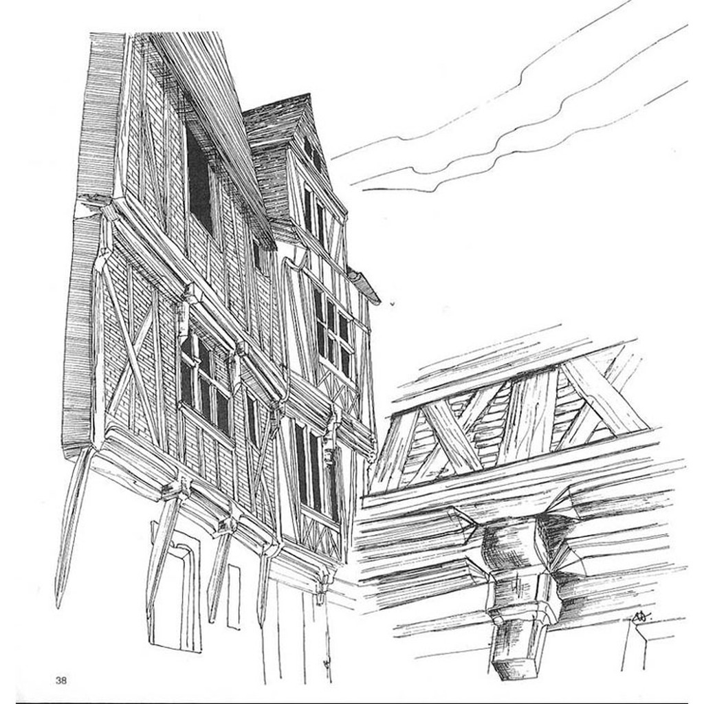 Maison  pans de bois: exemple rue Bossuet (croquis)