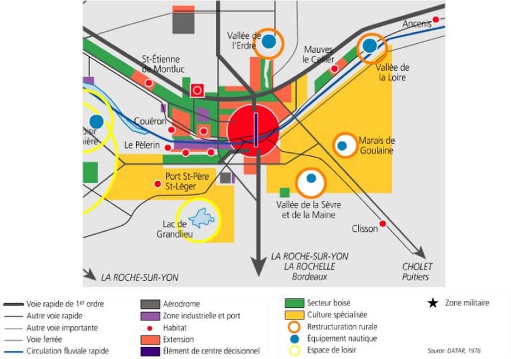 Schma d'amnagement de l'aire mtropolitaine Nantes - Saint-Nazaire (zoom) DATAR 1970