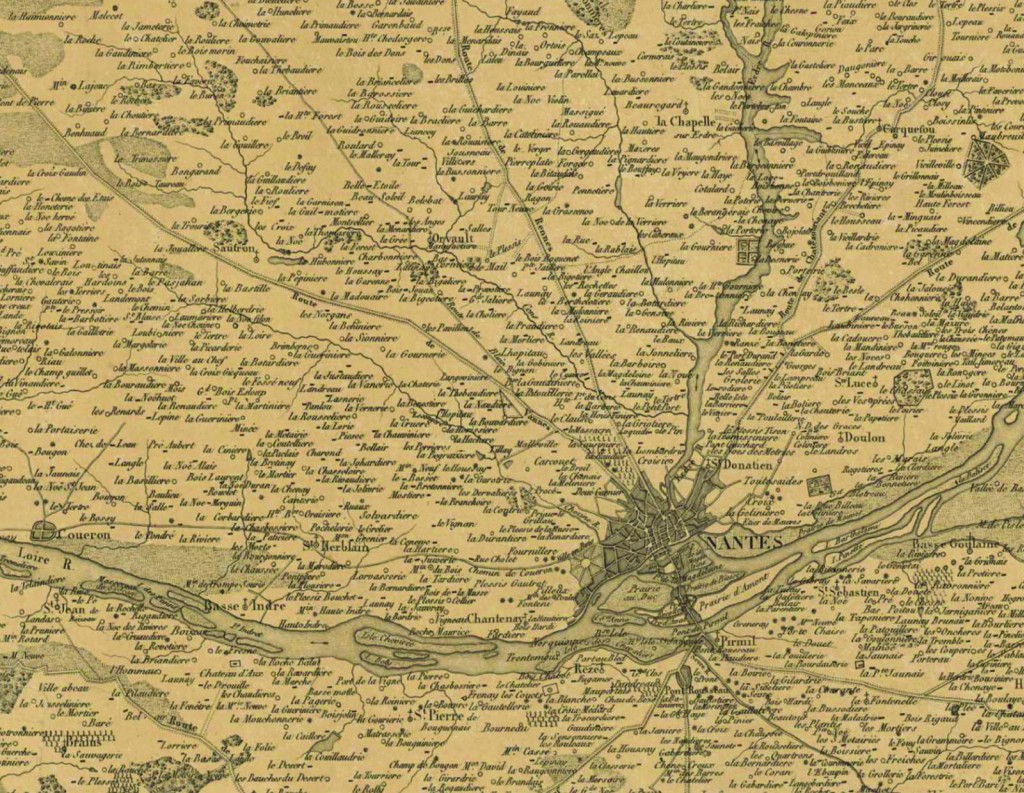 Le territoire de l’agglomération aux alentours de 1830 (source : fond d'archives numérisé du conseil général de Loire Atlantique  hhttp://www.loire