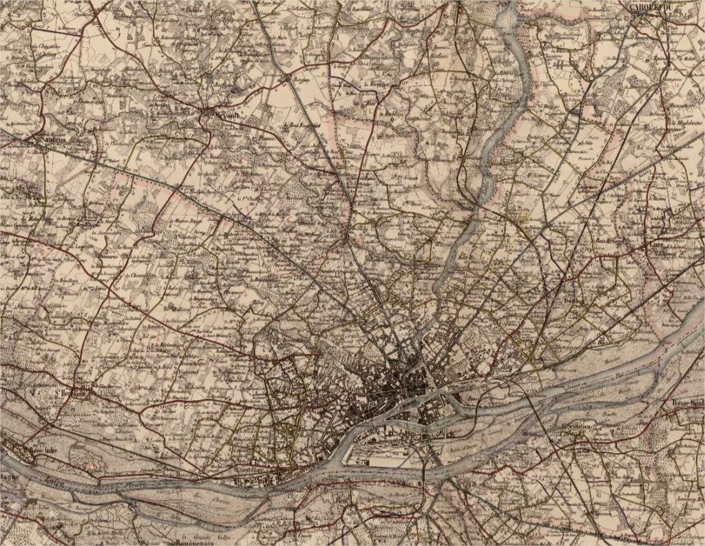 L’agglomération nantaise en 1914 (source : fond d'archives numérisé du conseil général de Loire Atlantique  hhttp://www.loire-atlantique.fr)