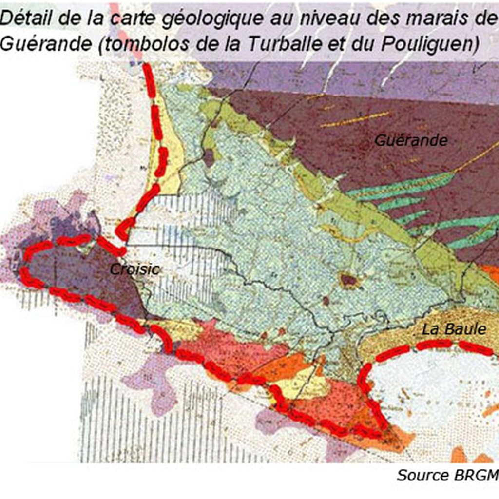 Extrait de la carte gologique au niveau des marais de Gurande